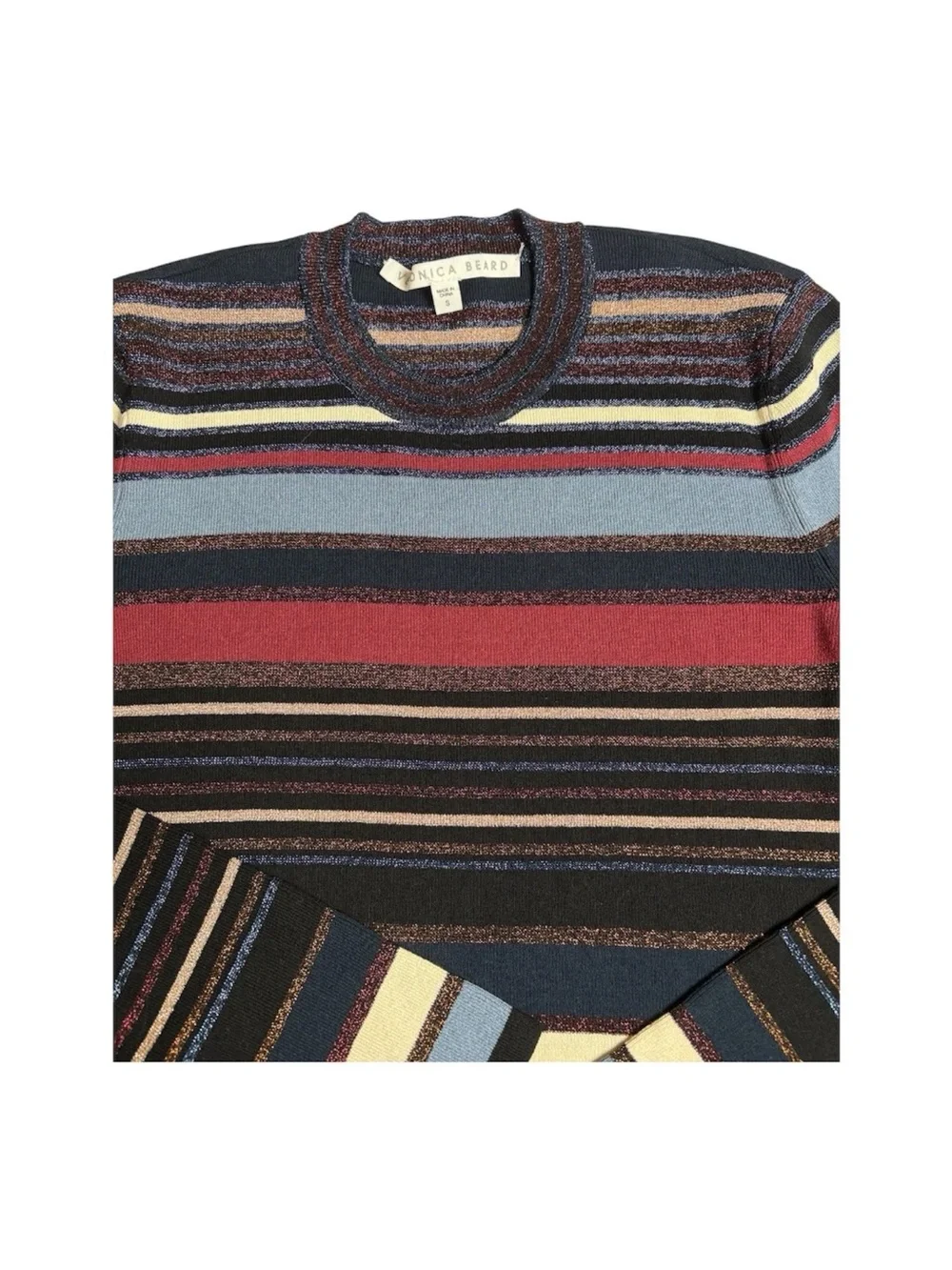 Veronica Beard Palmas Multicolored Metallic Striped Sweater Sz Small Cropped EUC
